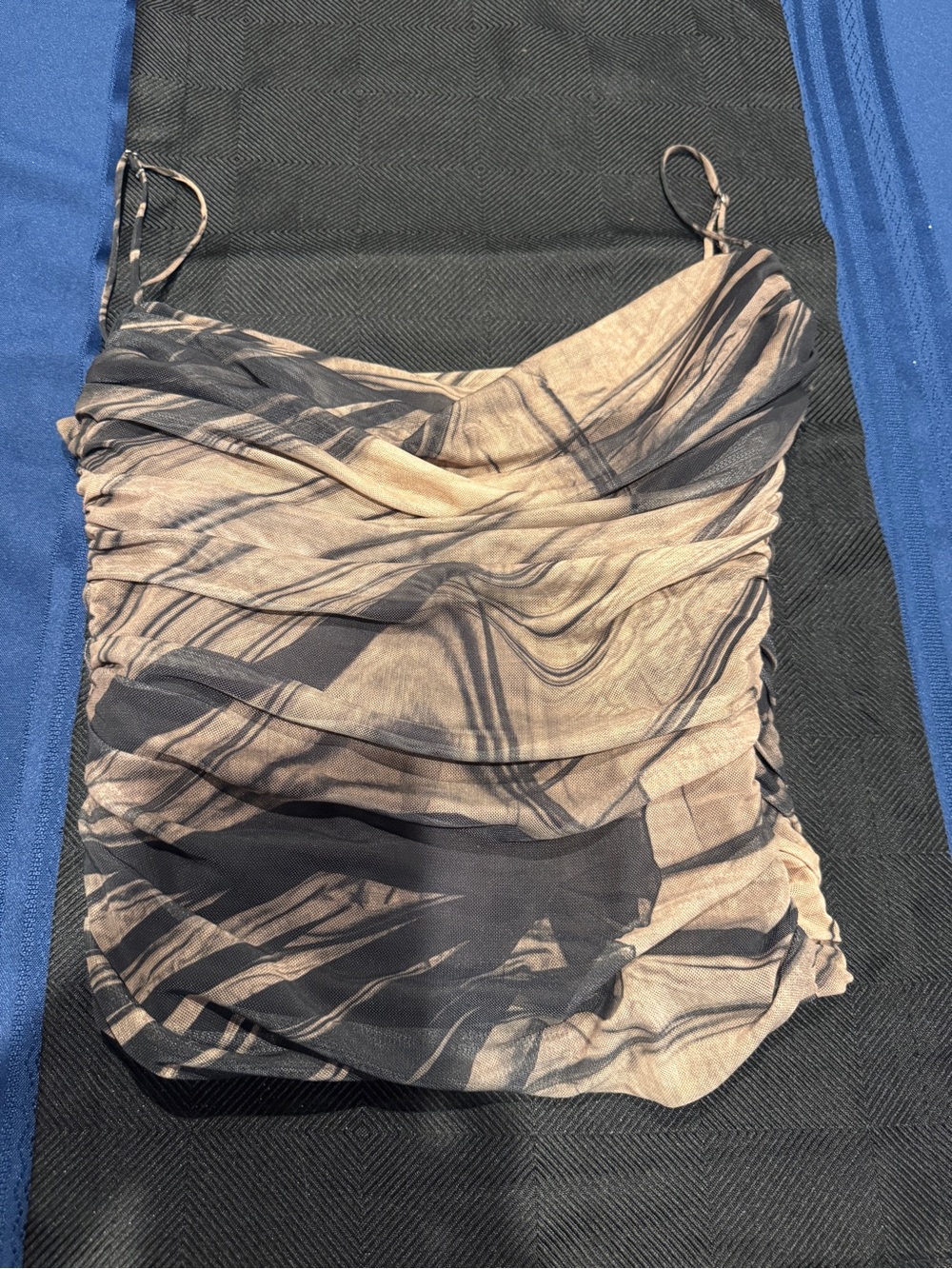 Zara Small Black and Tan Sheer Ruched Top